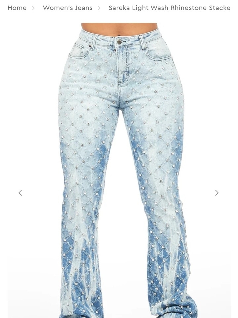 Sareka Light Wash Rhinestone Stacked Flare Jean - Picture 2 of 6